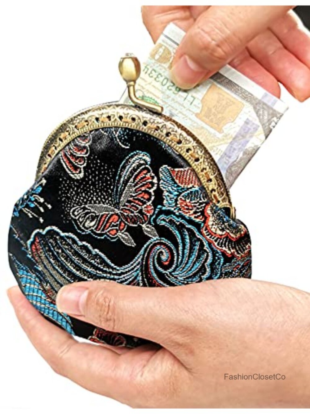Vintage Kiss-lock Coin Purse Wallet with Butterfly Floral Pattern - Picture 2 of 5
